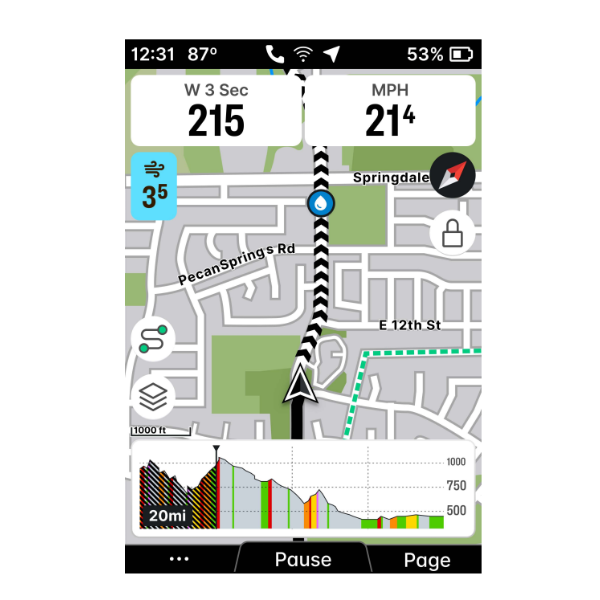 Bildschirmaufnahme Navigationsseite Wahoo ELEMNT Ace 