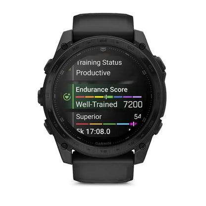 schwarze Garmin Sportuhr mit Ausdauer Score Ansicht